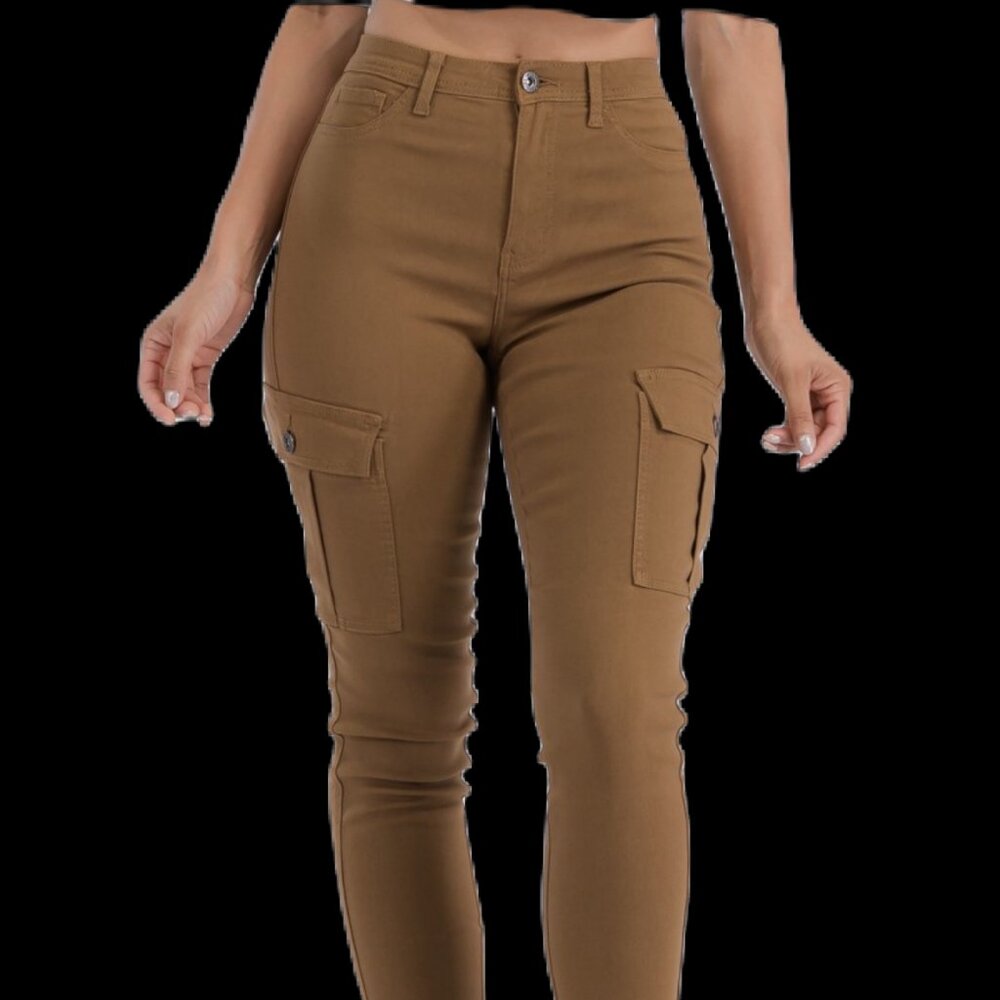 High Waist Stretchy jagging Jeans with Cargo Pocket
